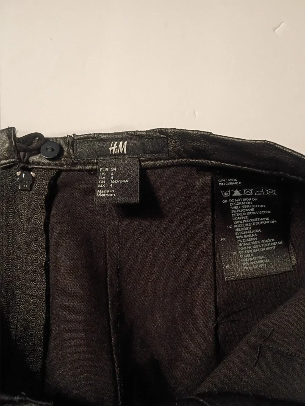 H&M Size 4 Black Mini Skirt Zipper & Button Close Faux Leather Accent